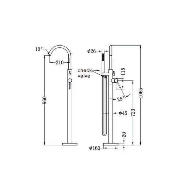 NERO MECCA FREESTANDING MIXER WITH HAND SHOWER 1065MM BRUSHED GOLD