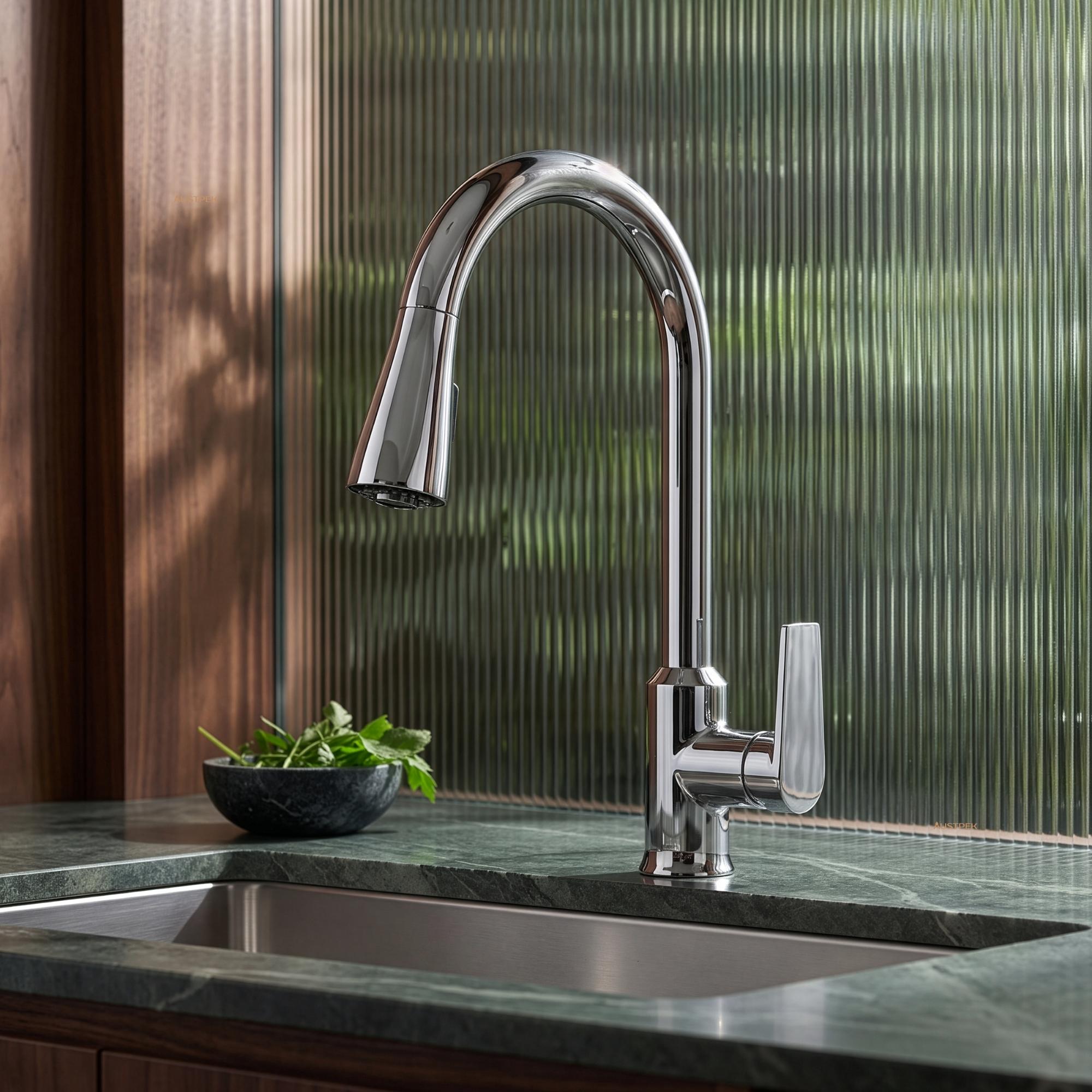 KOHLER TAUT PULL OUT SPRAY KITCHEN SINK MIXER 389MM POLISHED CHROME