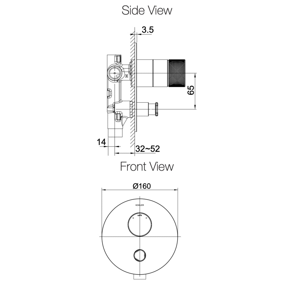 KOHLER COMPONENTS SHOWER / BATH WALL DIVERTER MIXER WITH OYL HANDLE & VALVE COMPLETE KIT CHROME