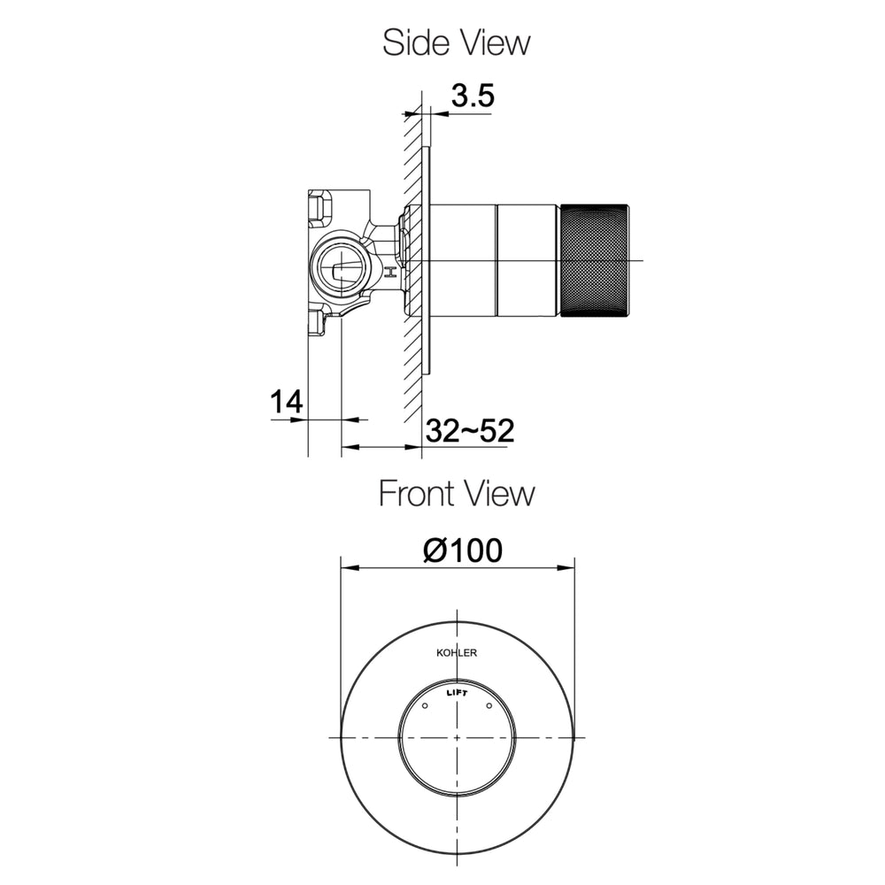 KOHLER COMPONENTS SHOWER / BATH WALL MIXER WITH OYL HANDLE & VALVE COMPLETE KIT CHROME
