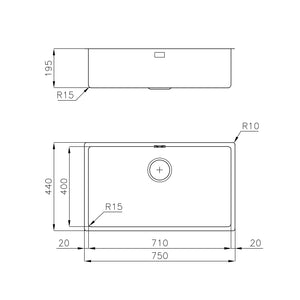 Linsol Foster KE Sink Undermount Foster Vintage Copper 750mm line drawing