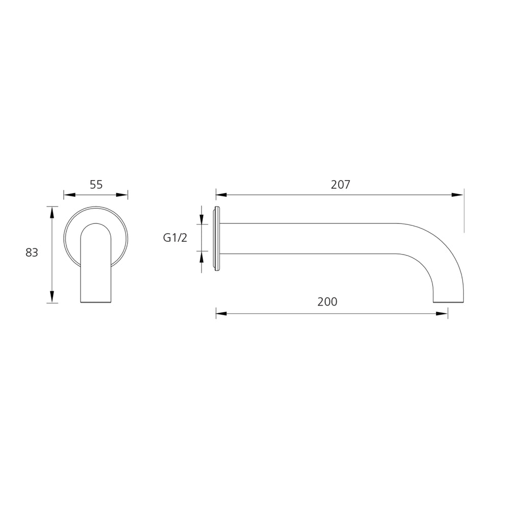 OLIVERI VENICE CURVED WALL SPOUT 207MM CHROME