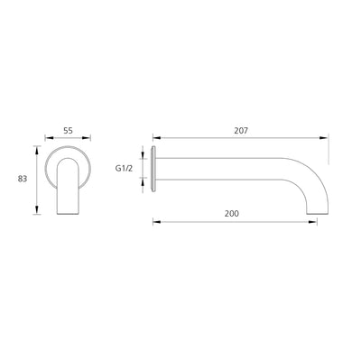 OLIVERI VENICE LEAD FREE CURVED WALL SPOUT 207MM BRUSHED NICKEL