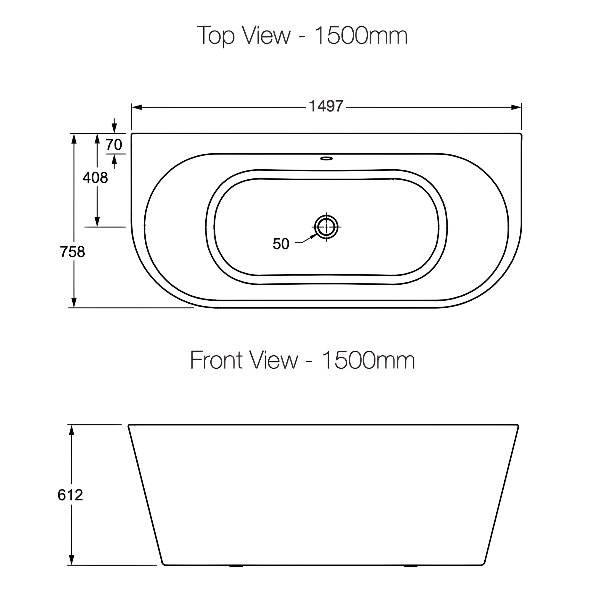 KOHLER EVOK FREESTANDING BACK TO WALL BATHTUB WHITE (AVAILABLE IN 1500MM AND 1700MM)