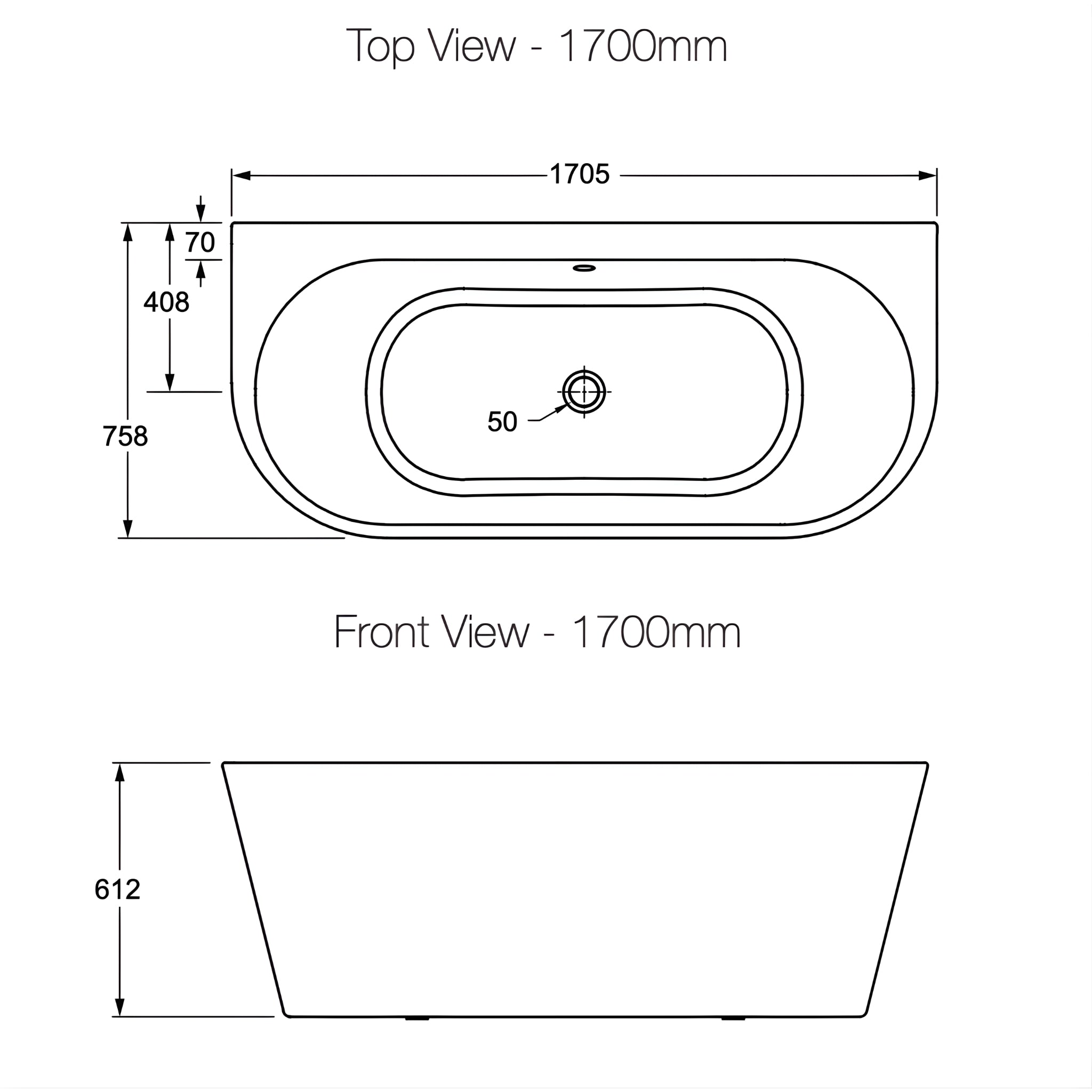 KOHLER EVOK FREESTANDING BACK TO WALL BATHTUB WHITE (AVAILABLE IN 1500MM AND 1700MM)
