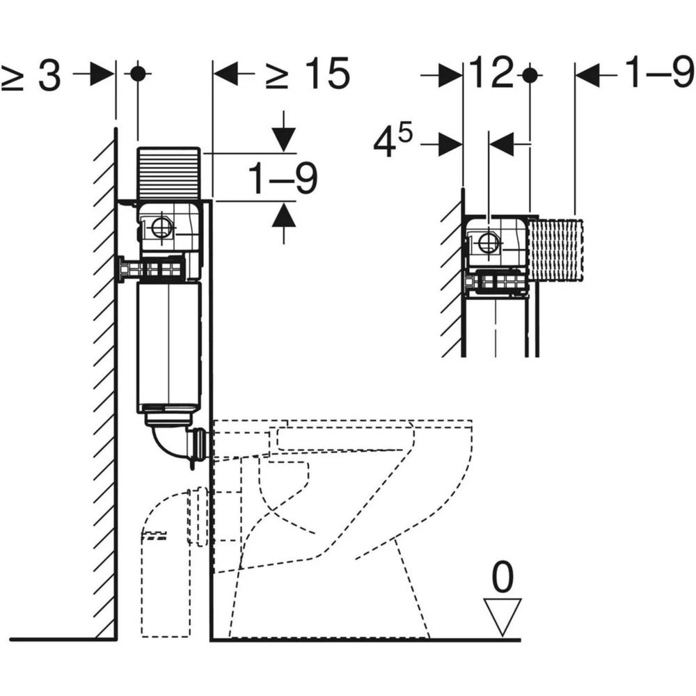 GEBERIT ALPHA 12 LOW-LEVEL CONCEALED CISTERN FOR WALL FACED PAN