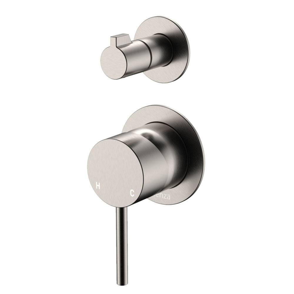 FIENZA KAYA WALL DIVERTER MIXER SMALL ROUND PLATE BRUSHED NICKEL