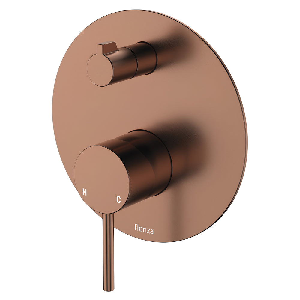 FIENZA KAYA WALL DIVERTER MIXER LARGE ROUND PLATE 150MM BRUSHED COPPER