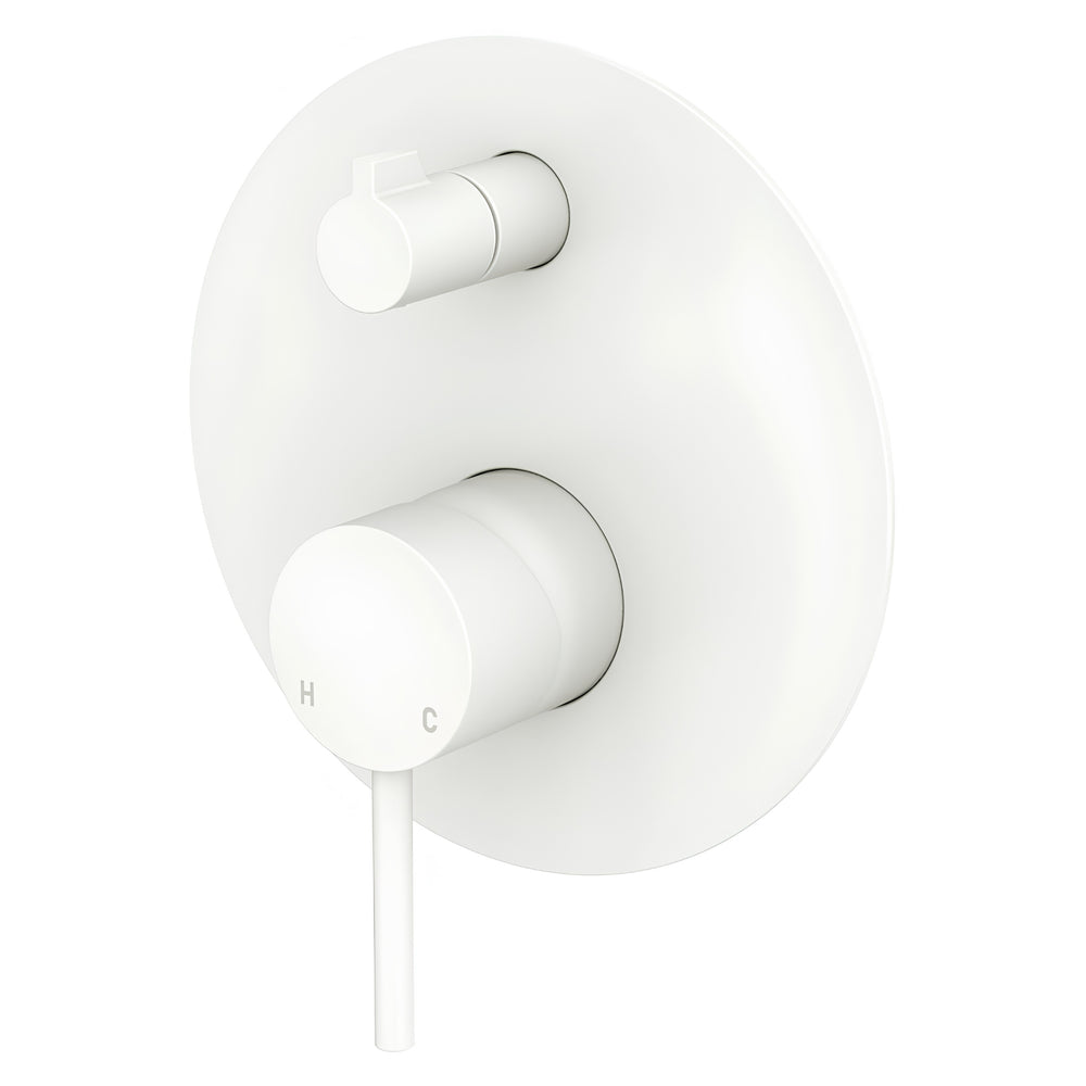 FIENZA KAYA WALL DIVERTER MIXER LARGE ROUND PLATE 150MM MATTE WHITE