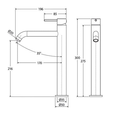 FIENZA KAYA TALL BASIN MIXER 300MM MATTE BLACK