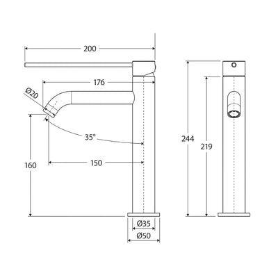 FIENZA KAYA CARE BASIN MIXER 244MM BRUSHED COPPER