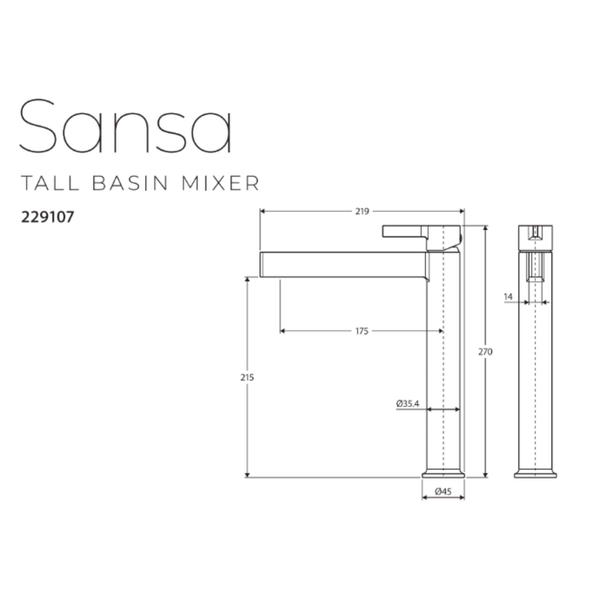 FIENZA SANSA TALL BASIN MIXER 270MM URBAN BRASS