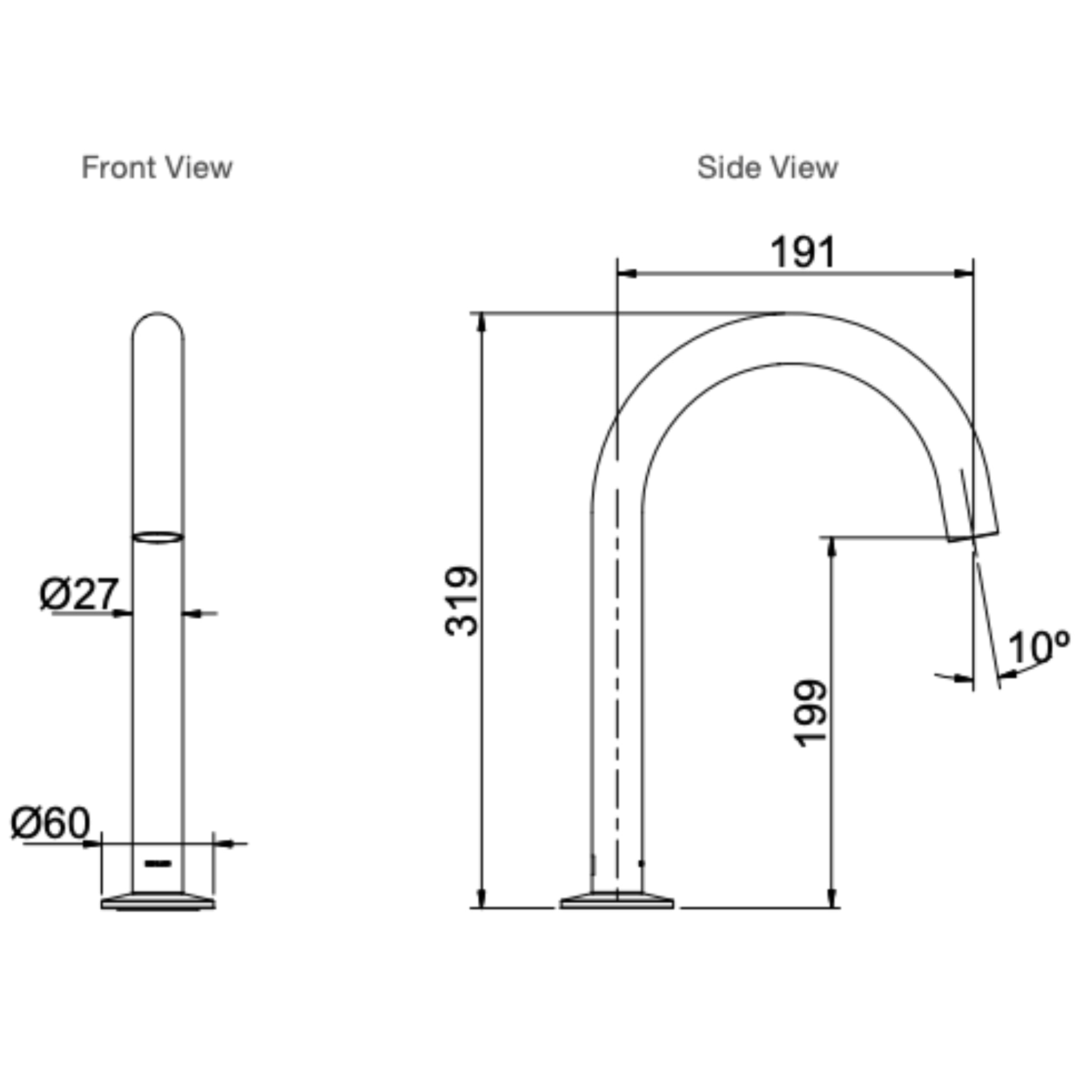 KOHLER COMPONENTS BATH SPOUT HOB MOUNT BRUSHED NICKEL 319MM