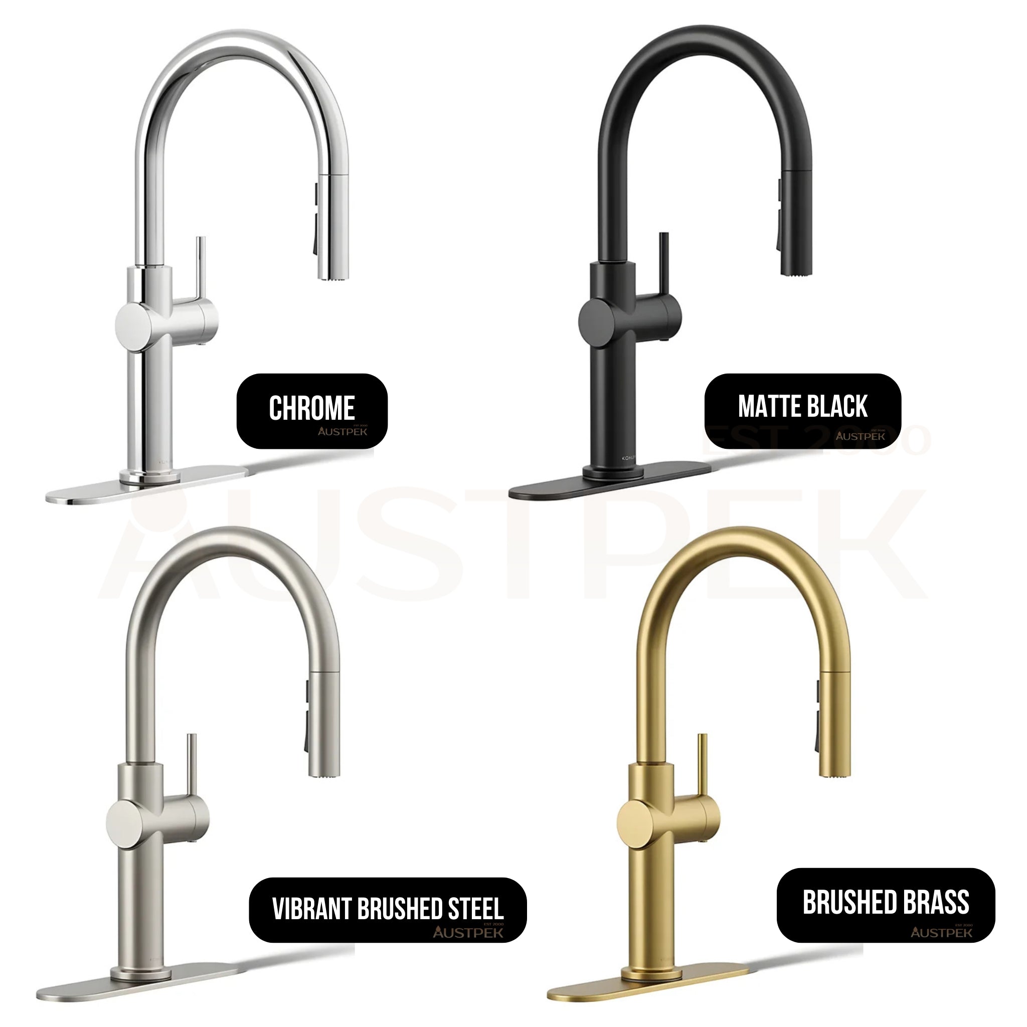 KOHLER CRUE PULL-DOWN KITCHEN MIXER 434MM BRUSHED BRASS