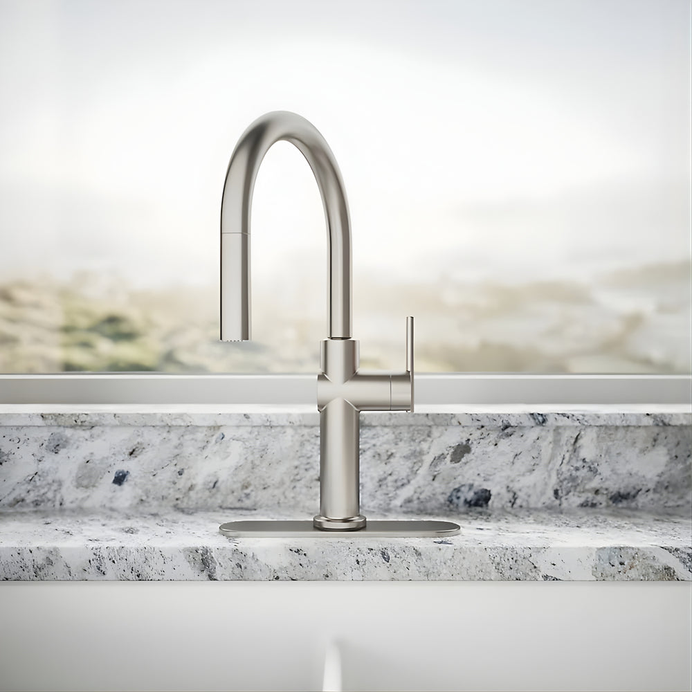 KOHLER CRUE PULL-DOWN KITCHEN MIXER 434MM VIBRANT BRUSHED STEEL