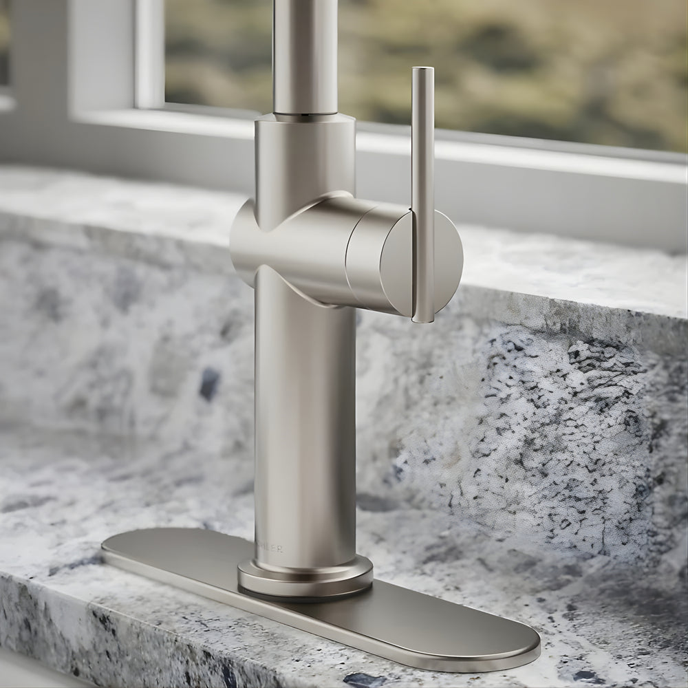 KOHLER CRUE PULL-DOWN KITCHEN MIXER 434MM VIBRANT BRUSHED STEEL