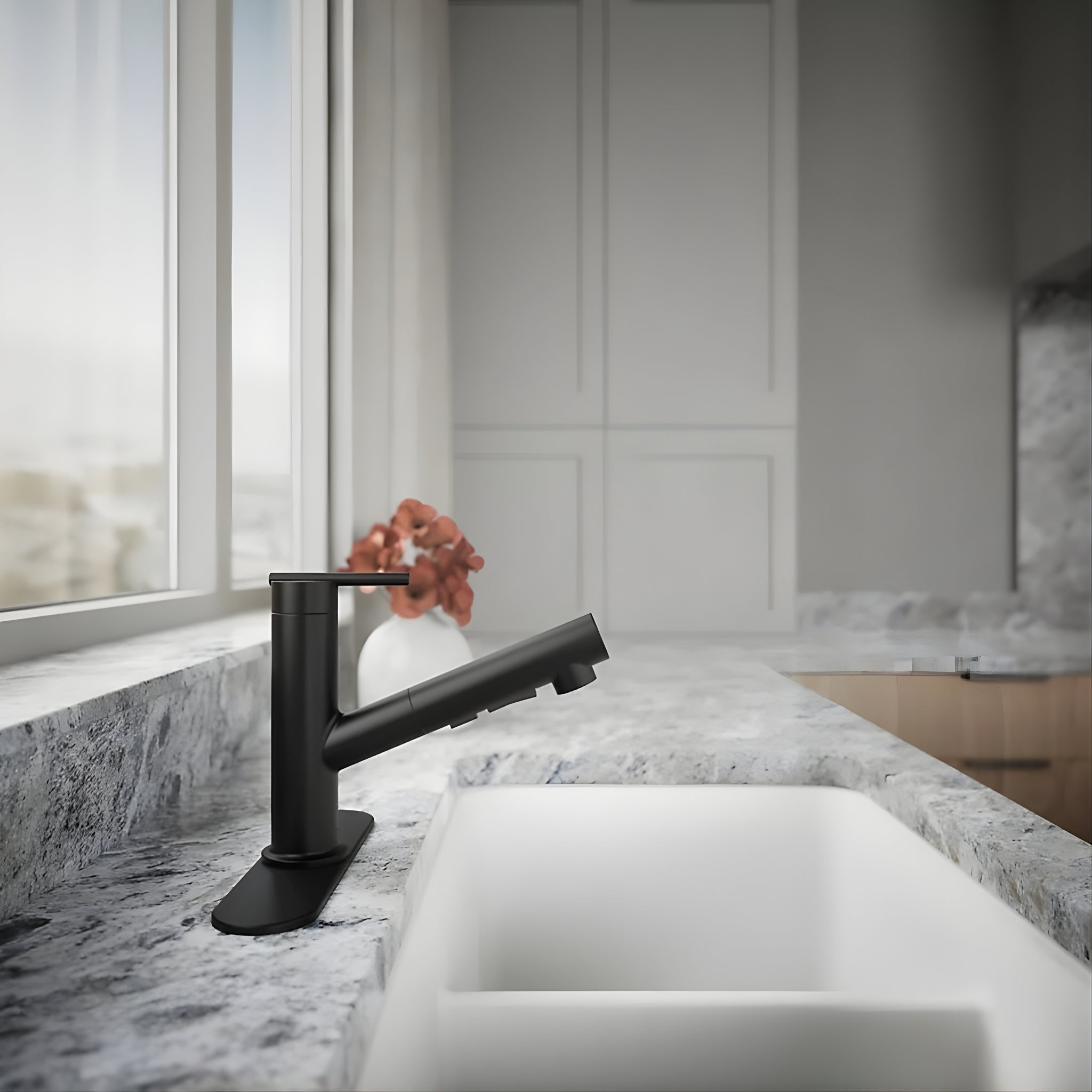 KOHLER CRUE PULL-OUT KITCHEN MIXER 208MM MATTE BLACK