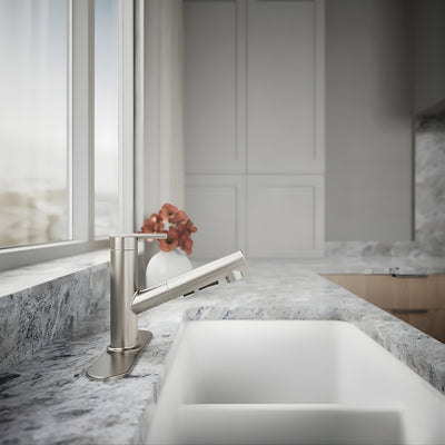 KOHLER CRUE PULL-OUT KITCHEN MIXER 208MM VIBRANT BRUSHED STEEL