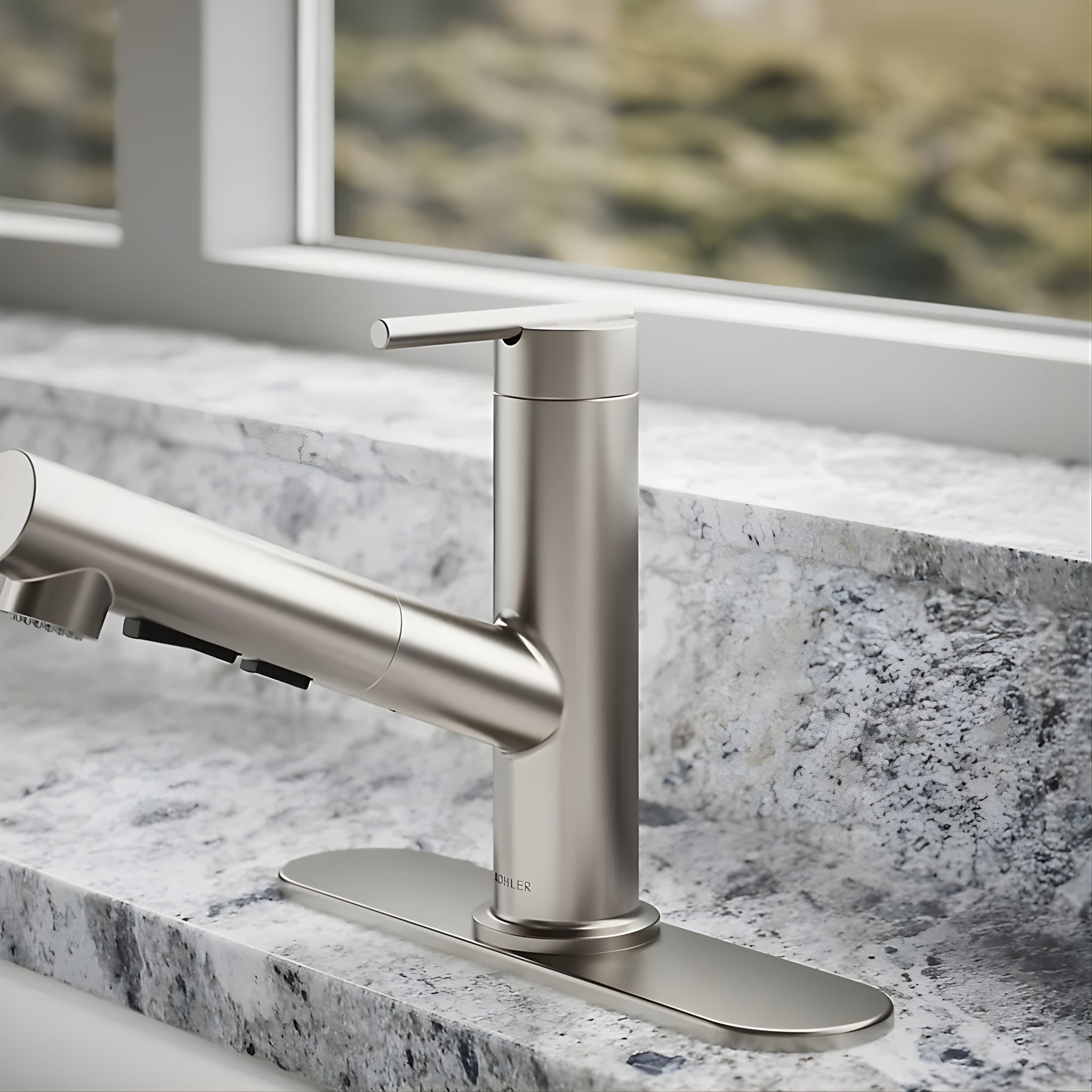 KOHLER CRUE PULL-OUT KITCHEN MIXER 208MM VIBRANT BRUSHED STEEL