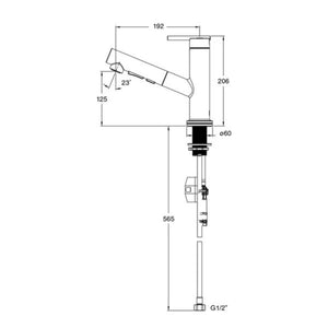 KOHLER CRUE PULL-OUT KITCHEN MIXER 206MM BRUSHED BRASS