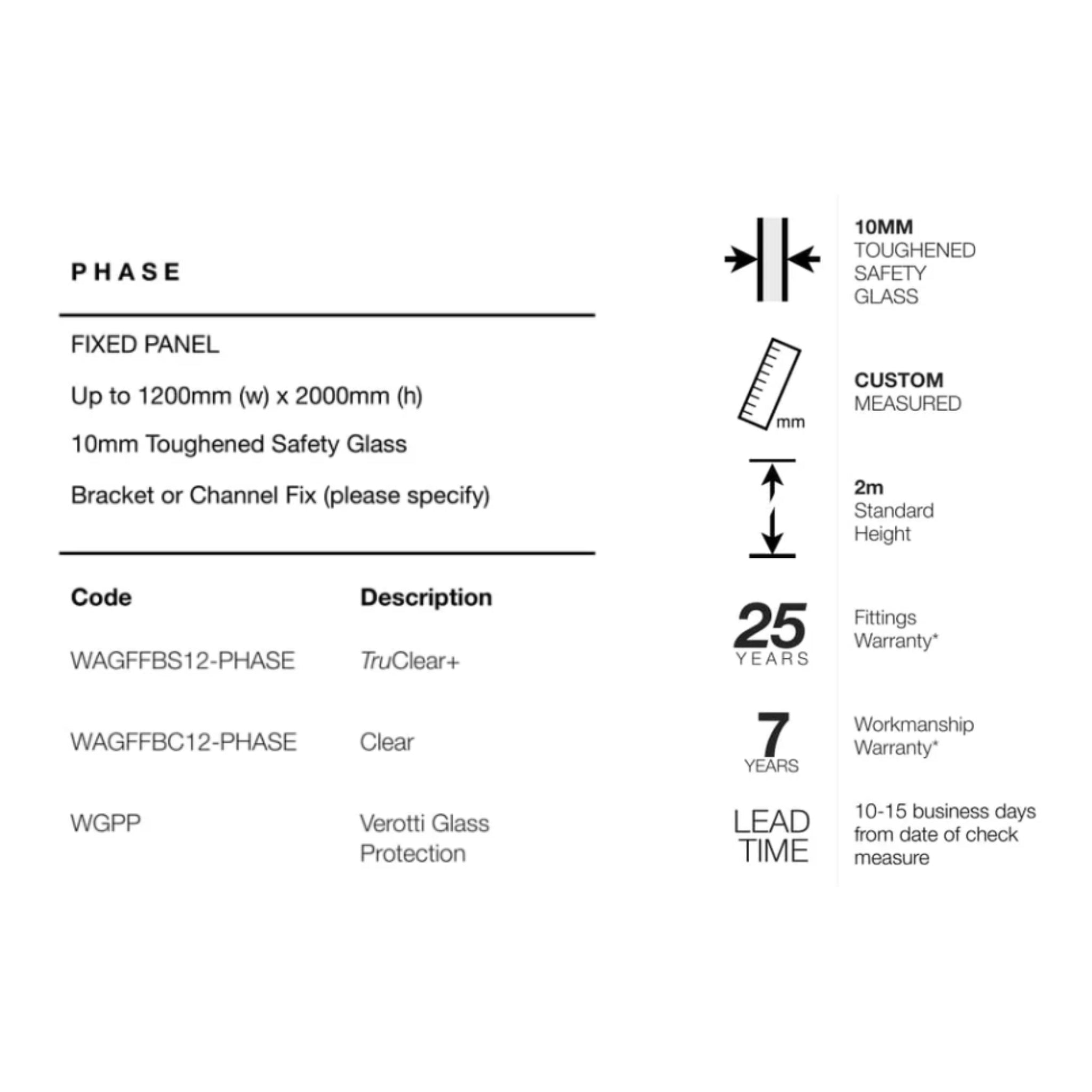 VEROTTI PHASE FRAMELESS SHOWER SCREEN WITH DIGITAL PRINT GLASS 1200X2000MM