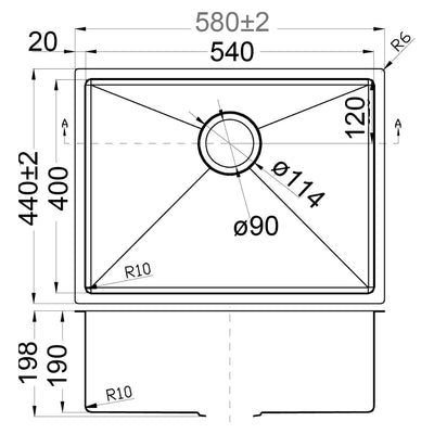 IKON EDEN SINGLE BOWL ABOVE / UNDERMOUNT SINK STAINLESS STEEL 540MM