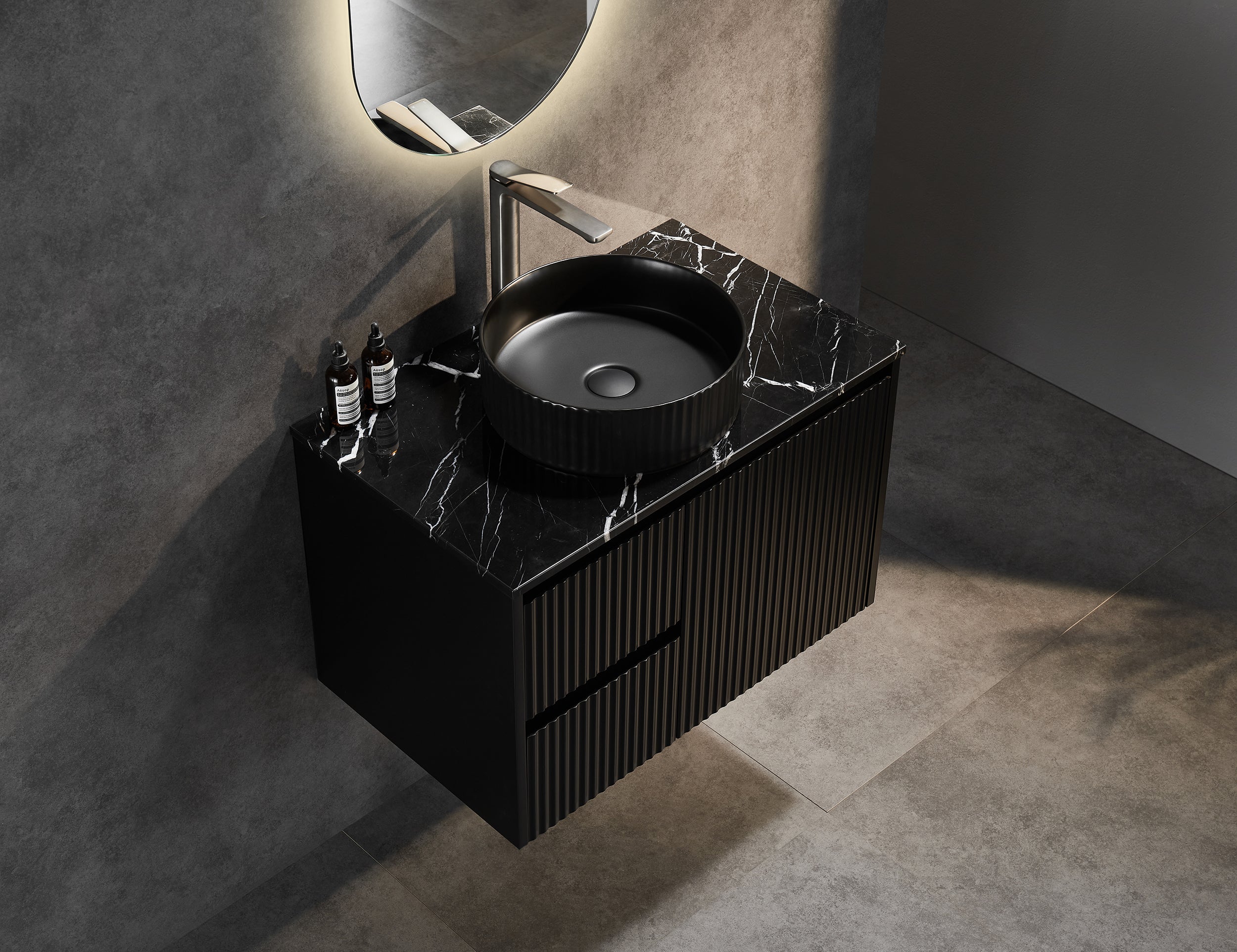 CETO BRINDABELLA MATTE BLACK 750MM SINGLE BOWL WALL HUNG VANITY (AVAILABLE IN LEFT HAND DRAWER AND RIGHT HAND DRAWER)