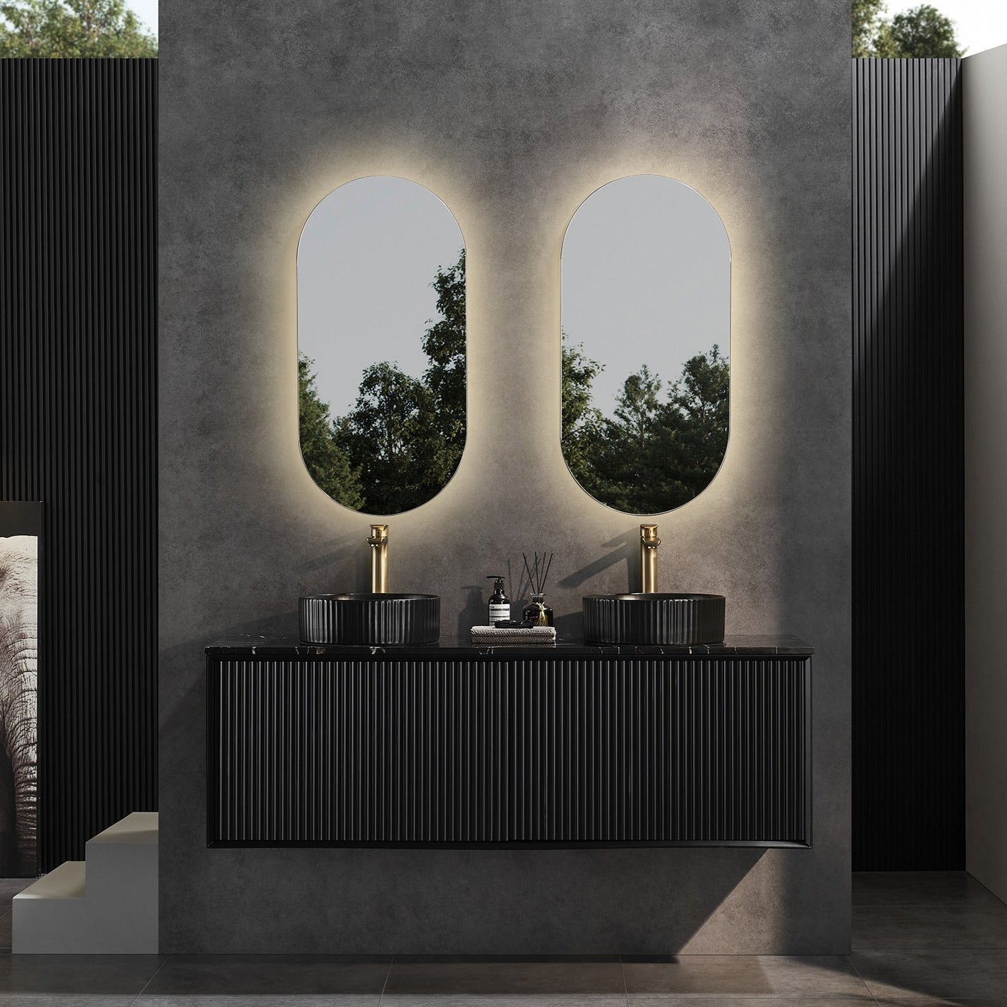 CETO KIRRIBILLI MATTE BLACK 1500MM DOUBLE BOWL WALL HUNG VANITY