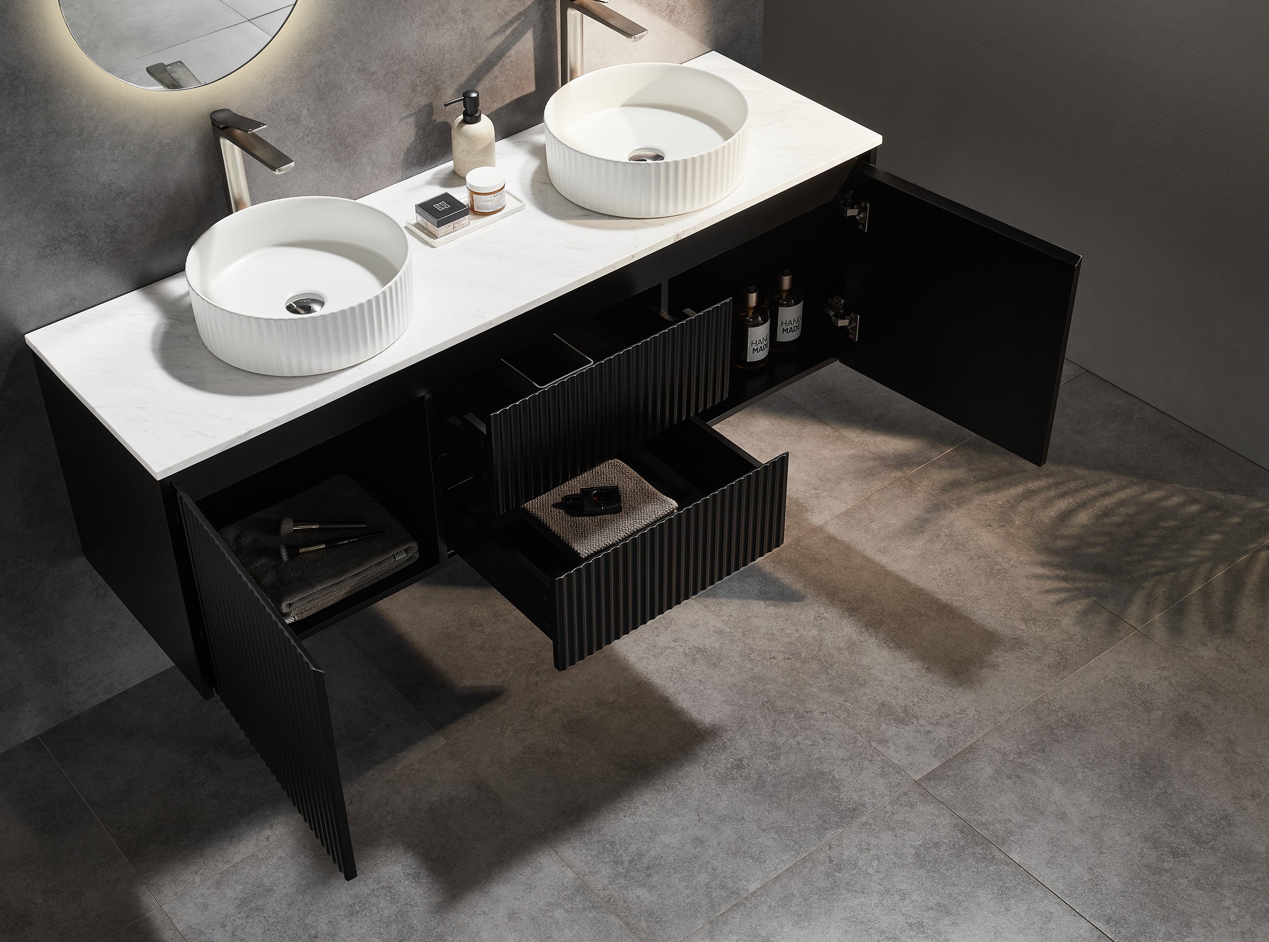 CETO BRINDABELLA MATTE BLACK 1500MM DOUBLE BOWL WALL HUNG VANITY