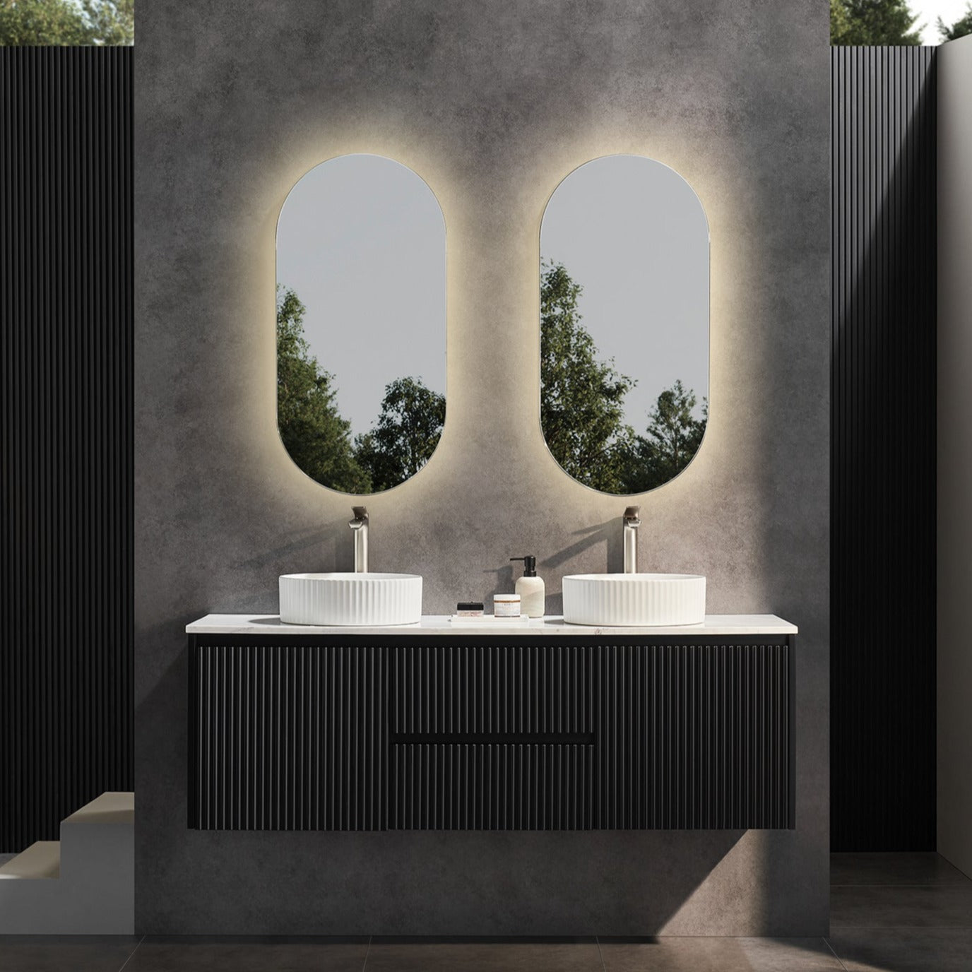 CETO BRINDABELLA MATTE BLACK 1500MM DOUBLE BOWL WALL HUNG VANITY