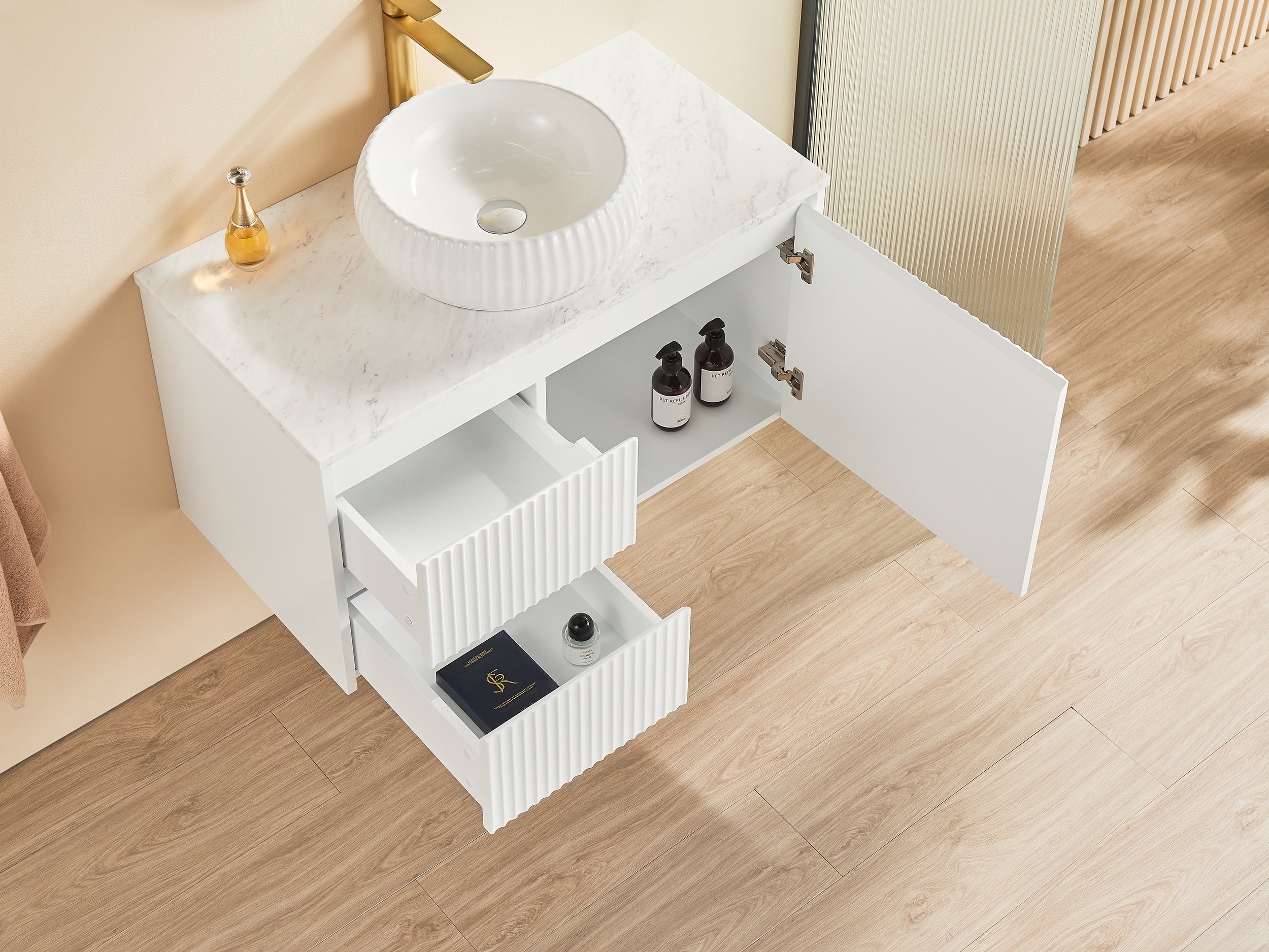 CETO BRINDABELLA MATTE WHITE 900MM SINGLE BOWL WALL HUNG VANITY (AVAILABLE IN LEFT HAND DRAWER AND RIGHT HAND DRAWER)