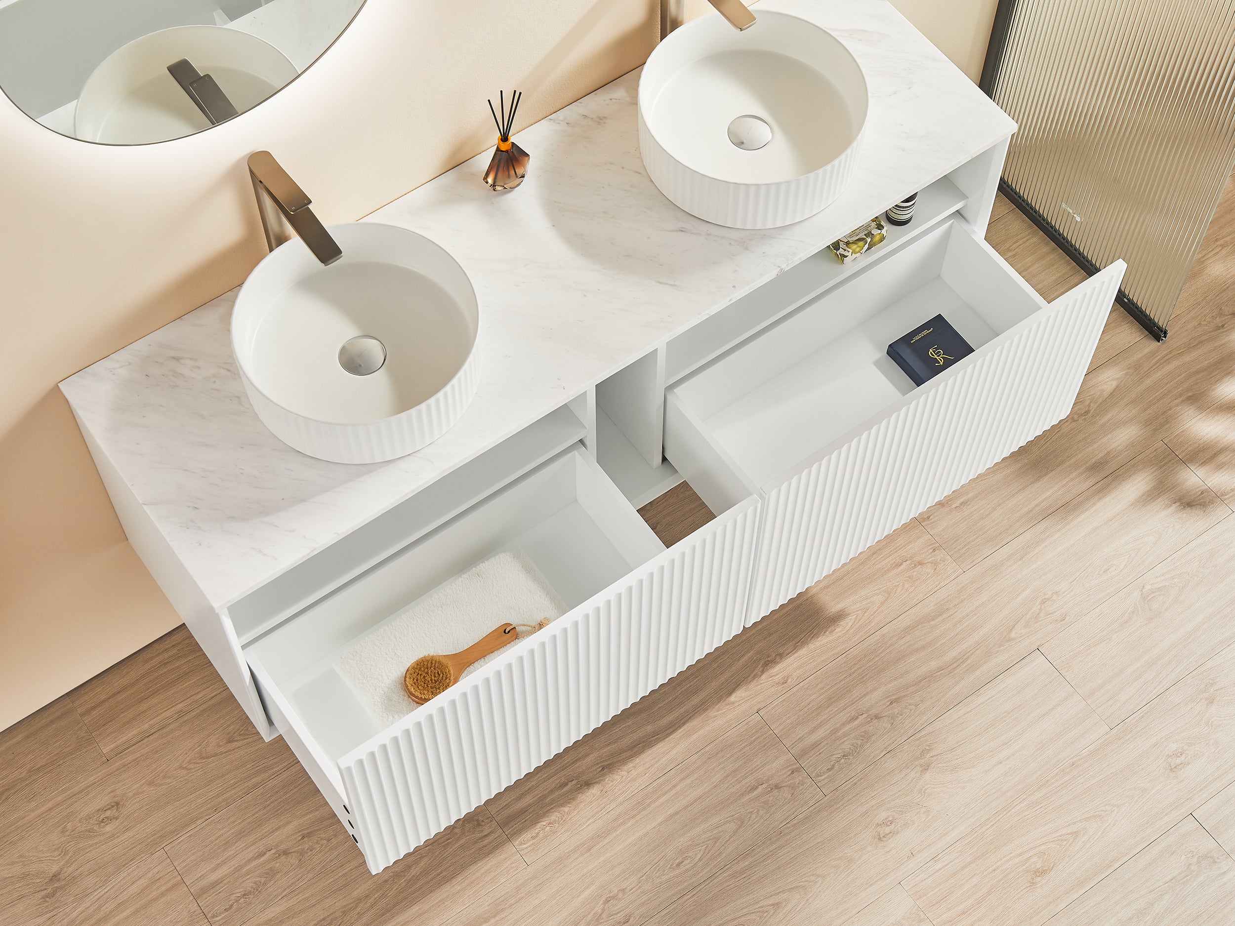 CETO KIRRIBILLI MATTE WHITE 1500MM DOUBLE BOWL WALL HUNG VANITY