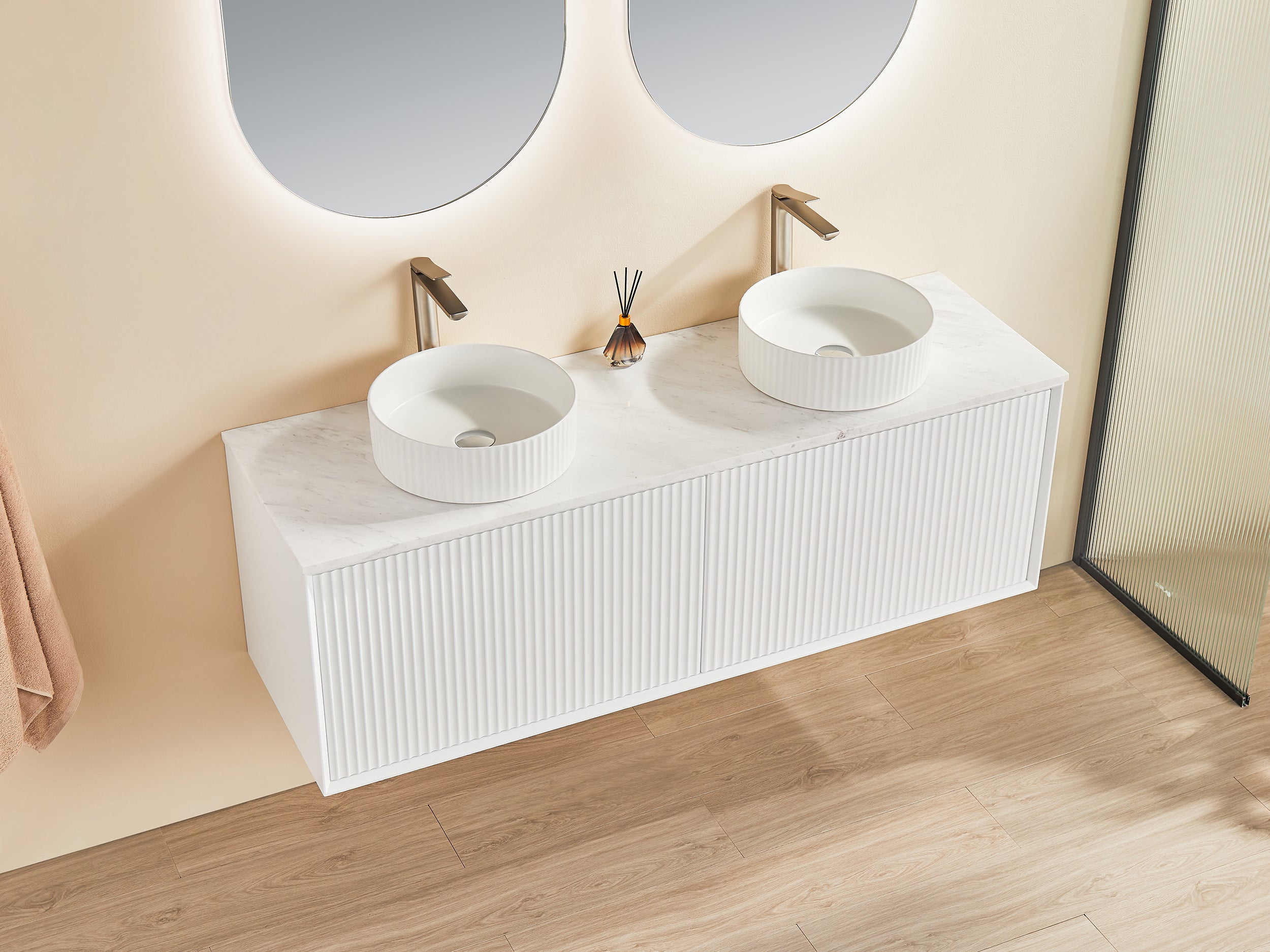 CETO KIRRIBILLI MATTE WHITE 1500MM DOUBLE BOWL WALL HUNG VANITY