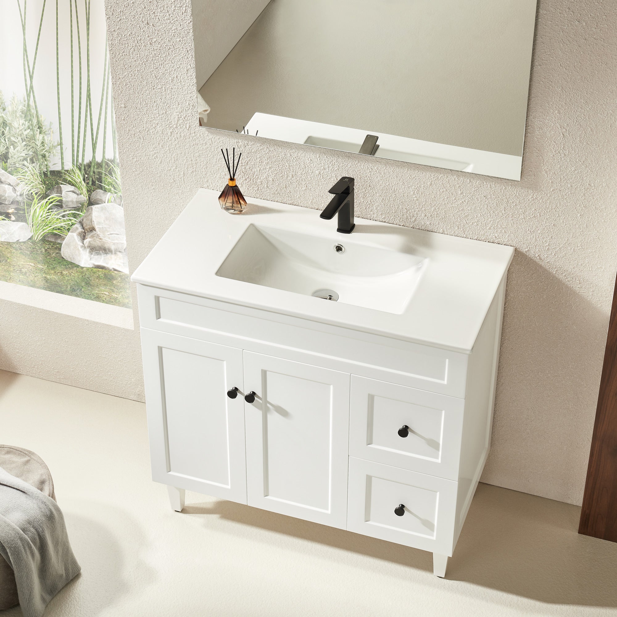 CETO HARRINGTON MATTE WHITE 900MM SINGLE BOWL FLOOR STANDING VANITY (AVAILABLE IN LEFT AND RIGHT HAND DRAWER)