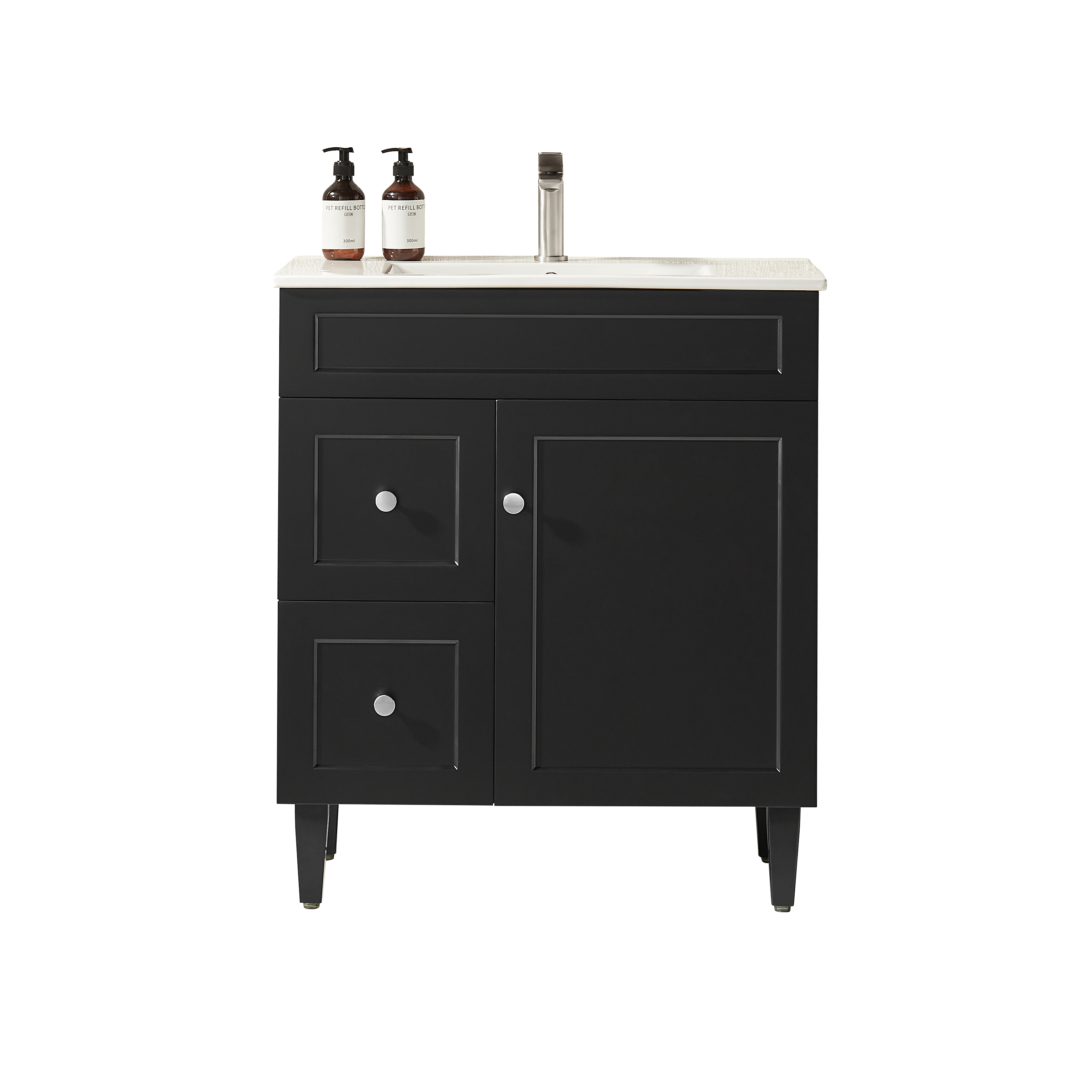 CETO HARRINGTON MATTE BLACK 750MM SINGLE BOWL FLOOR STANDING VANITY (AVAILABLE IN LEFT AND RIGHT HAND DRAWER)