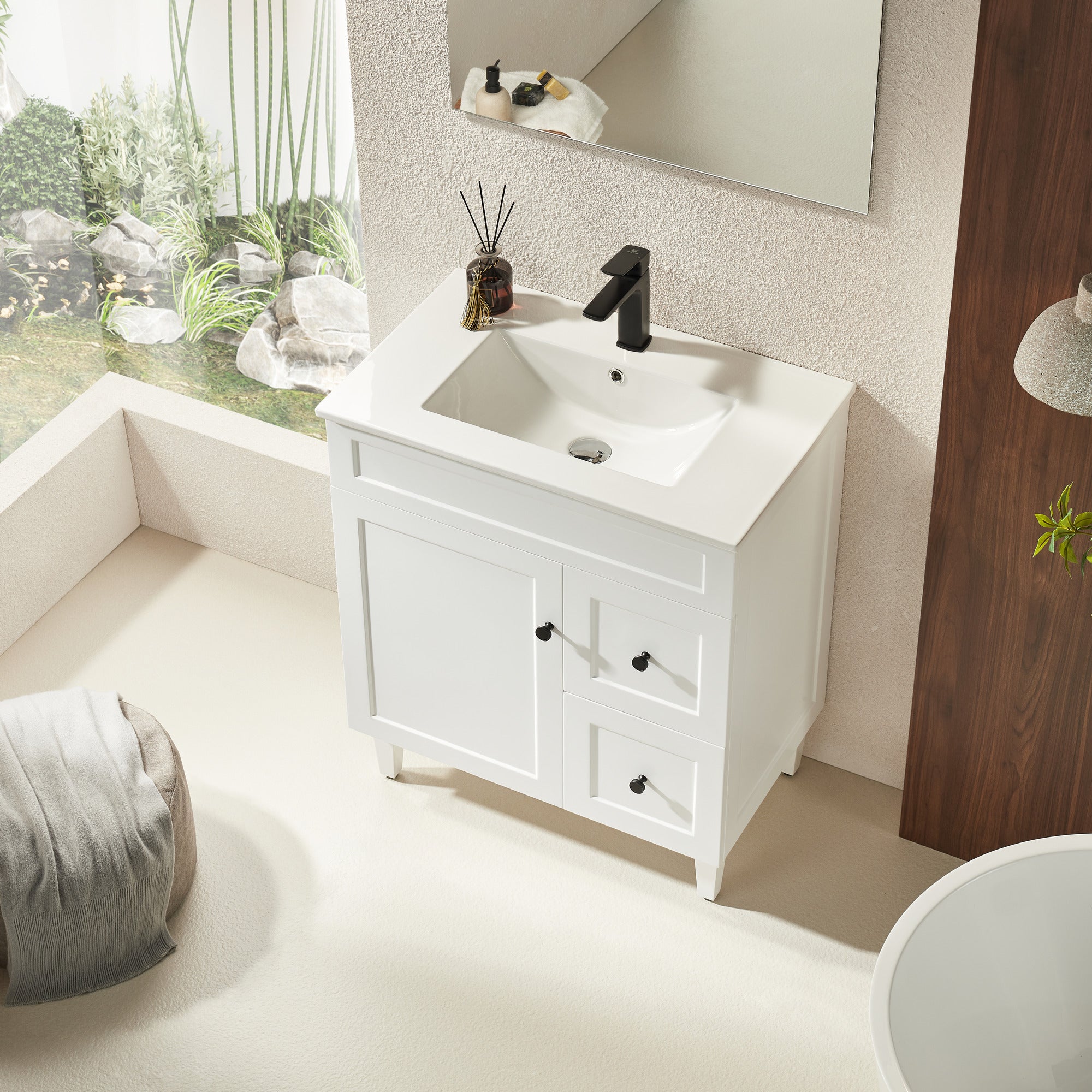 CETO HARRINGTON MATTE WHITE 750MM SINGLE BOWL FLOOR STANDING VANITY (AVAILABLE IN LEFT AND RIGHT HAND DRAWER)