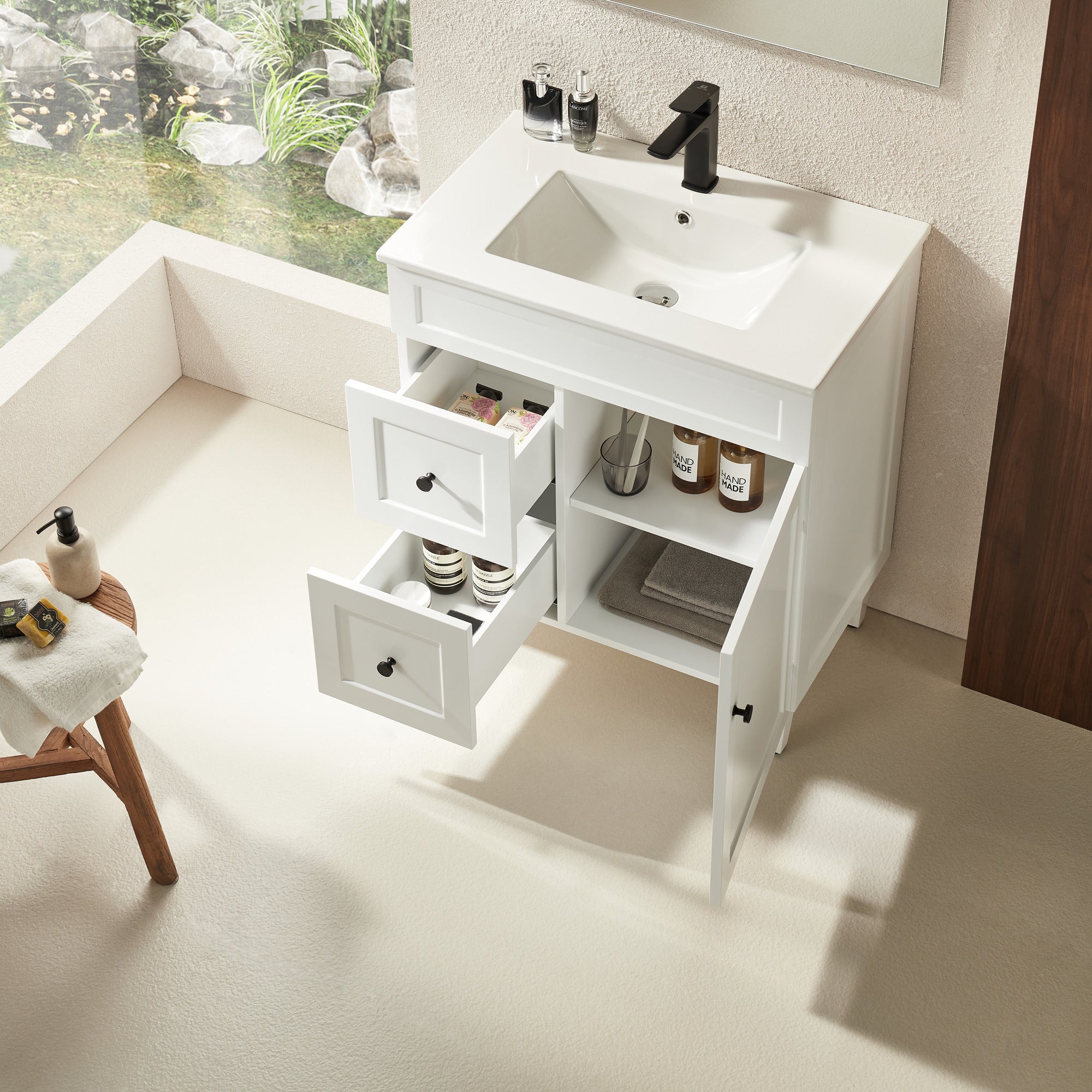 CETO HARRINGTON MATTE WHITE 750MM SINGLE BOWL FLOOR STANDING VANITY (AVAILABLE IN LEFT AND RIGHT HAND DRAWER)
