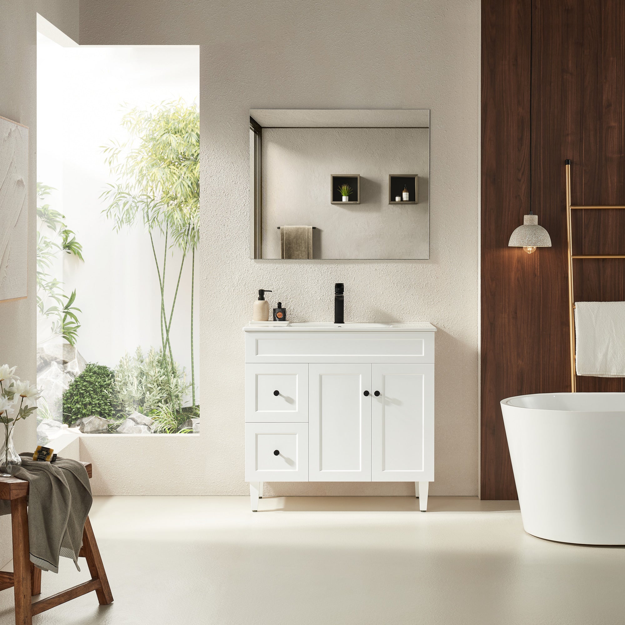 CETO HARRINGTON MATTE WHITE 900MM SINGLE BOWL FLOOR STANDING VANITY (AVAILABLE IN LEFT AND RIGHT HAND DRAWER)