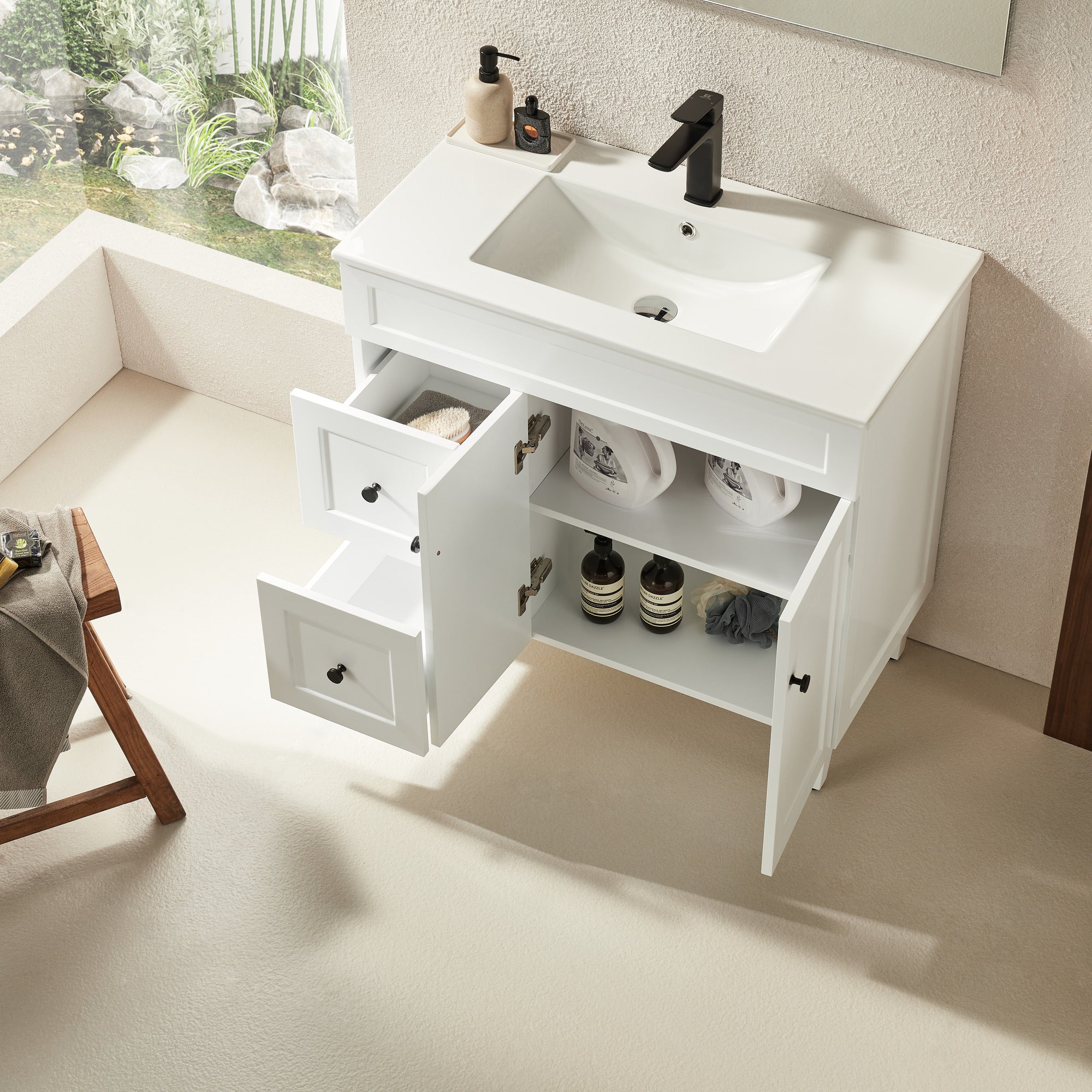 CETO HARRINGTON MATTE WHITE 900MM SINGLE BOWL FLOOR STANDING VANITY (AVAILABLE IN LEFT AND RIGHT HAND DRAWER)