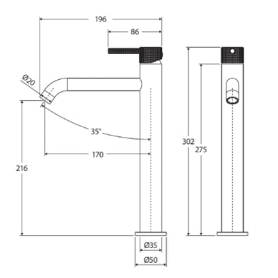 FIENZA AXLE TALL BASIN MIXER 302MM GUN METAL