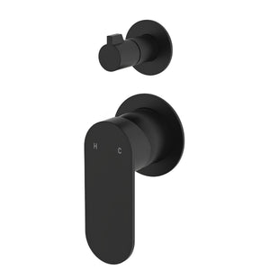 FIENZA EMPIRE SLIM LEAD FREE WALL DIVERTER MIXER SMALL ROUND PLATES MATTE BLACK