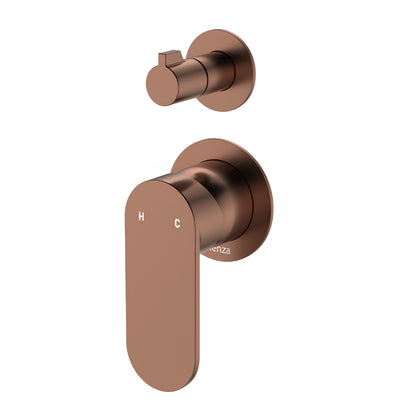FIENZA EMPIRE SLIM LEAD FREE WALL DIVERTER MIXER SMALL ROUND PLATES BRUSHED COPPER