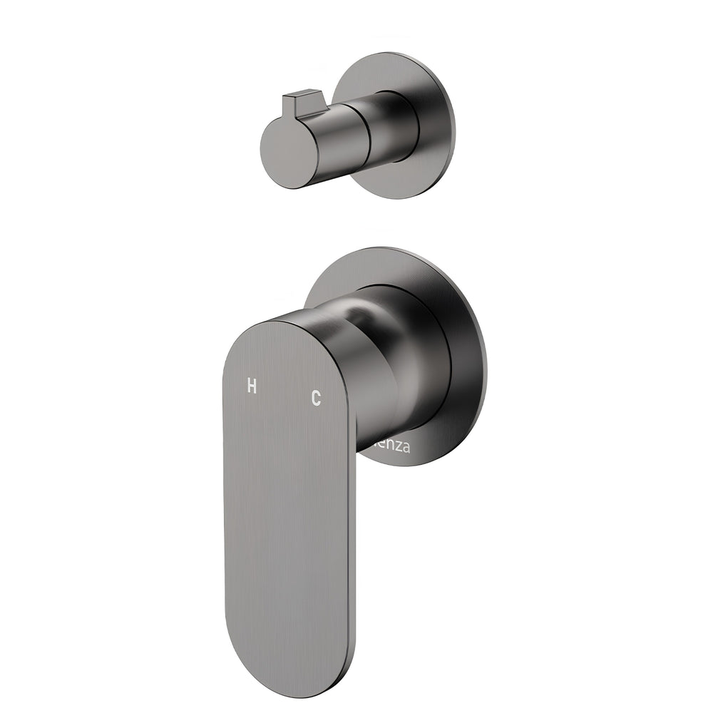 FIENZA EMPIRE SLIM LEAD FREE WALL DIVERTER MIXER SMALL ROUND PLATES GUN METAL