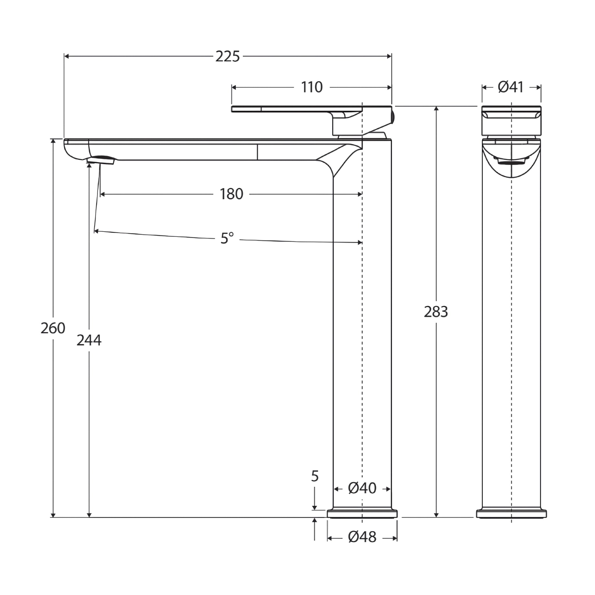 FIENZA EMPIRE SLIM TALL BASIN MIXER 283MM MATTE BLACK