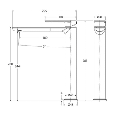 FIENZA EMPIRE SLIM TALL BASIN MIXER 283MM BRUSHED COPPER