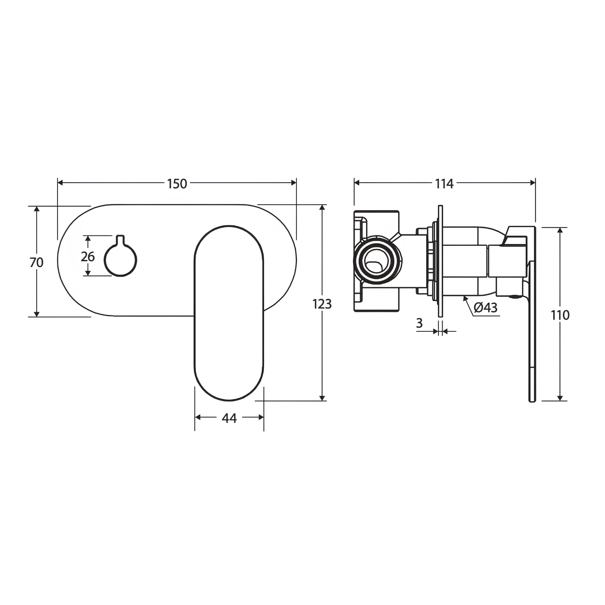 FIENZA EMPIRE SLIM LEAD FREE WALL DIVERTER MIXER LARGE OVAL PLATE 150MM BRUSHED NICKEL