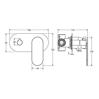 FIENZA EMPIRE SLIM LEAD FREE WALL DIVERTER MIXER LARGE OVAL PLATE 150MM MATTE BLACK