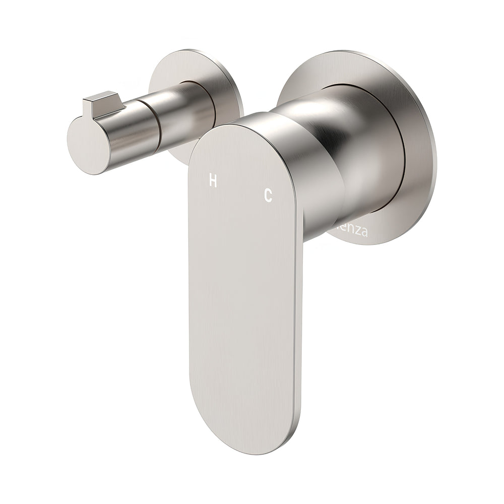 FIENZA EMPIRE SLIM LEAD FREE WALL DIVERTER MIXER SMALL ROUND PLATES 132MM BRUSHED NICKEL