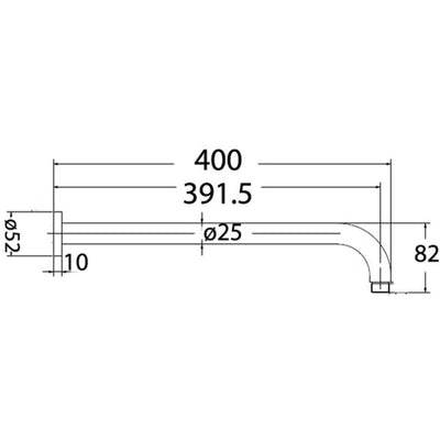 IKON ROUND HORIZONTAL SHOWER ARM 400MM CHROME