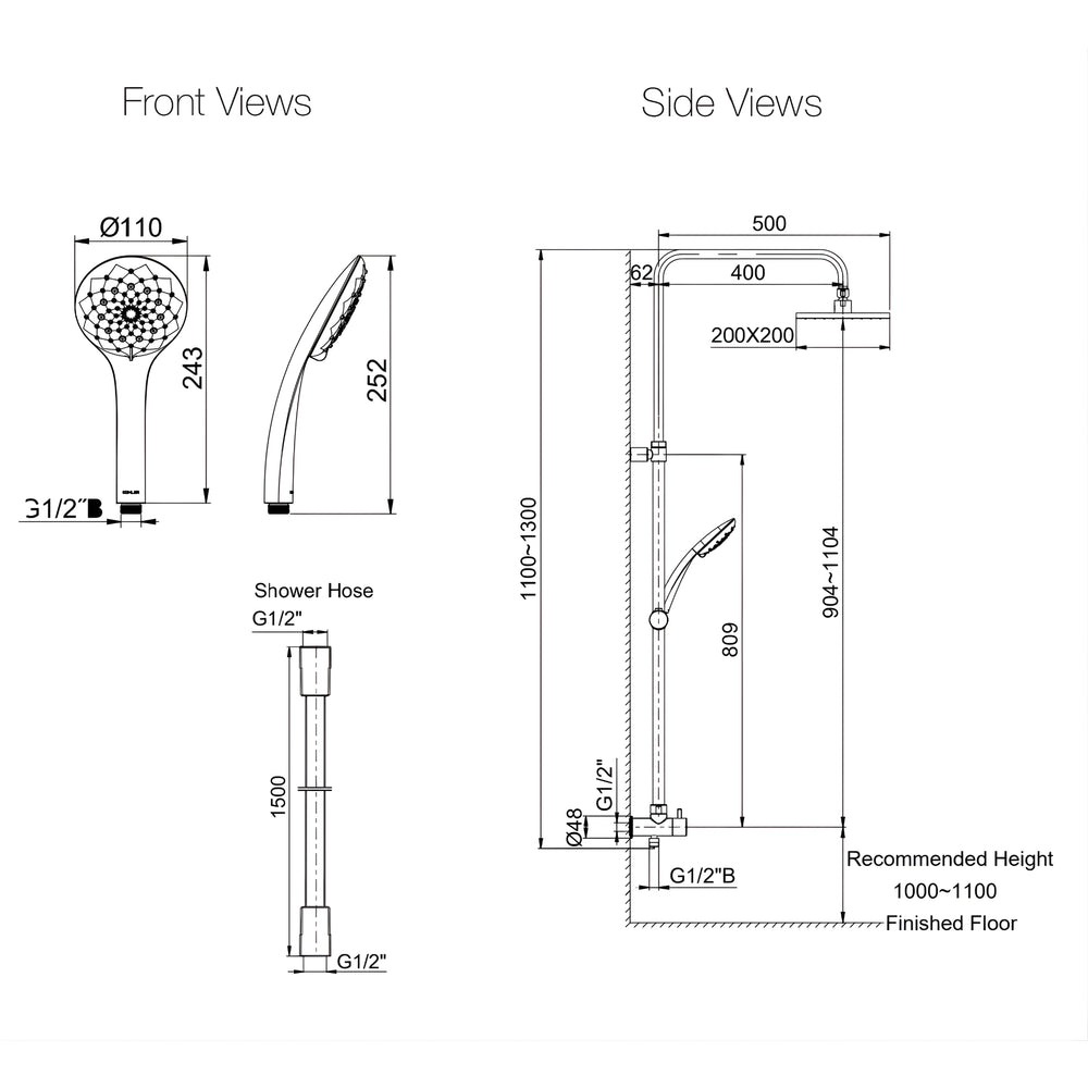 KOHLER RAIN DUET SQUARE HEAD SHOWER SYSTEM CHROME